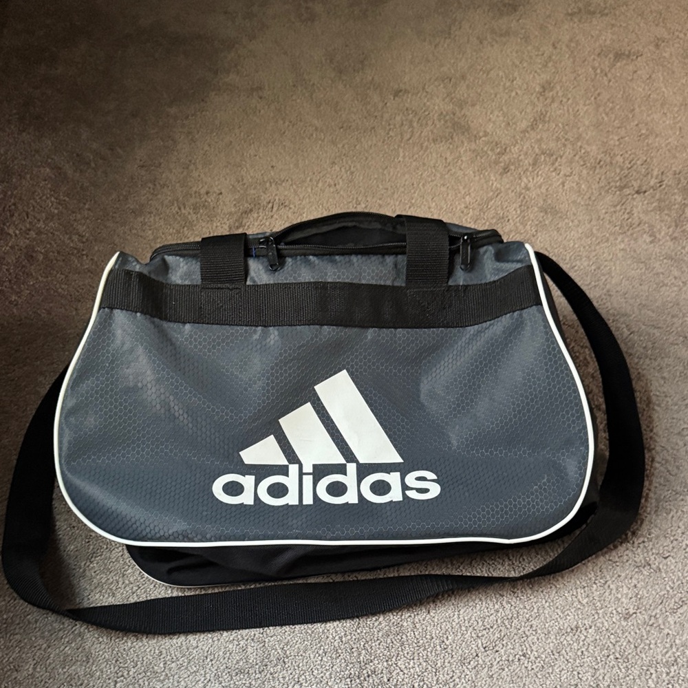 Adidas Defender Mini Duffel Bag Grey Black Gym Travel Overnight Carry On